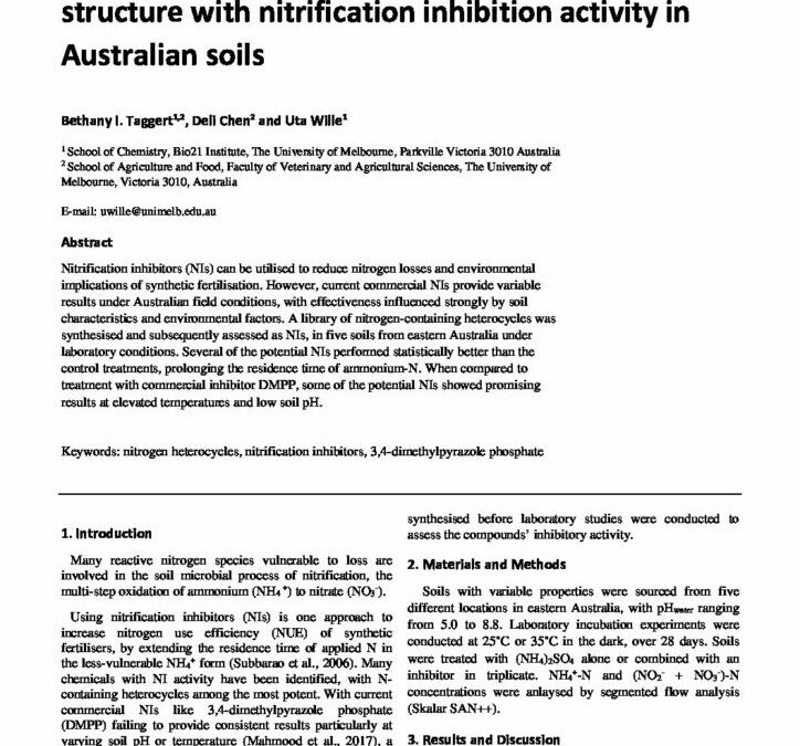 Identification of a new N‐heterocyclic core structure with nitrification inhibition activity in Australian soils