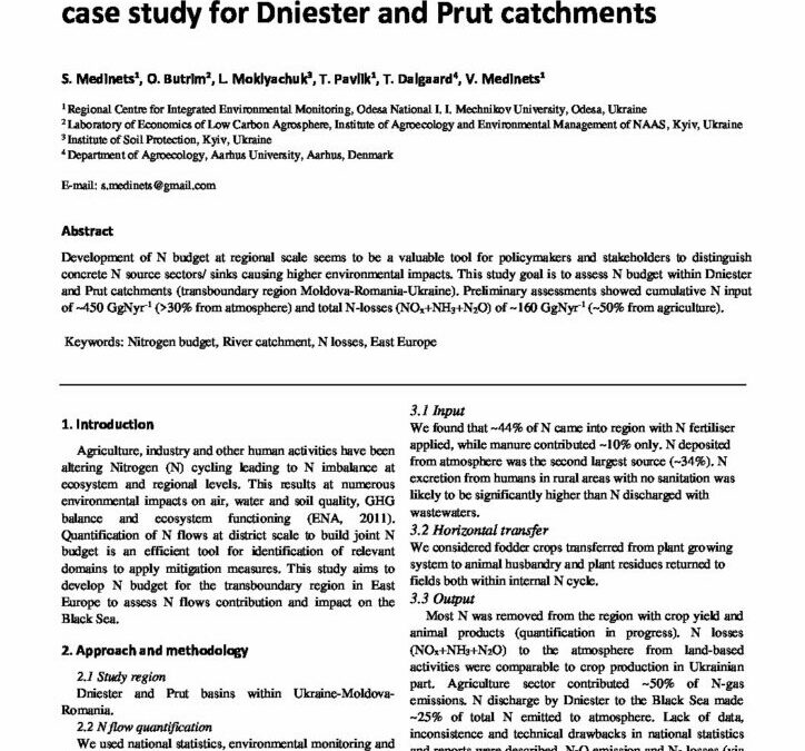 Nitrogen budget estimation in the East Europe: A case study for Dniester and Prut catchments