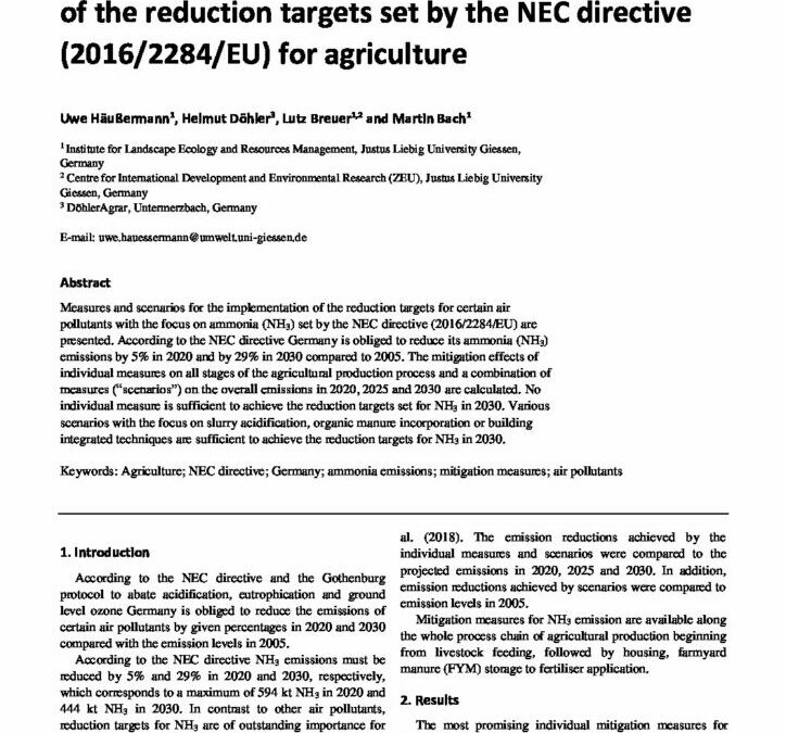 Measures and scenarios for the implementation of the reduction targets set by the NEC directive (2016/2284/EU) for agriculture