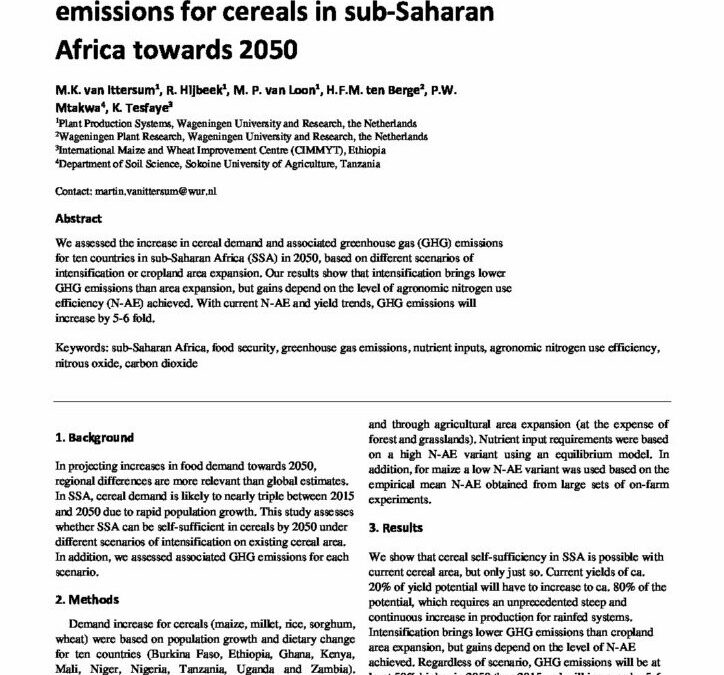 Food security and greenhouse gas emissions for cereals in sub-Saharan Africa towards 2050