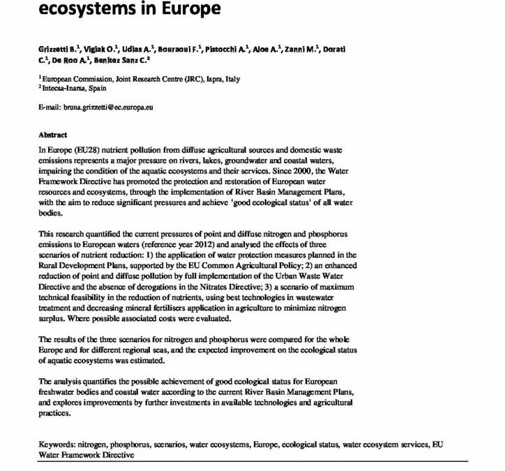 Reducing nutrient pressures on aquatic ecosystems in Europe