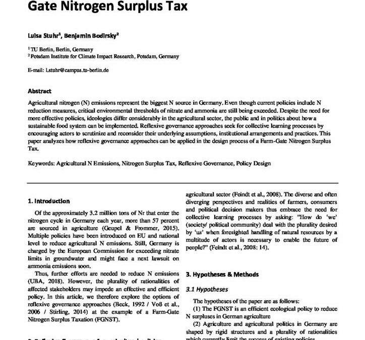 A reflexive policy approach for designing a FarmGate Nitrogen Surplus Tax