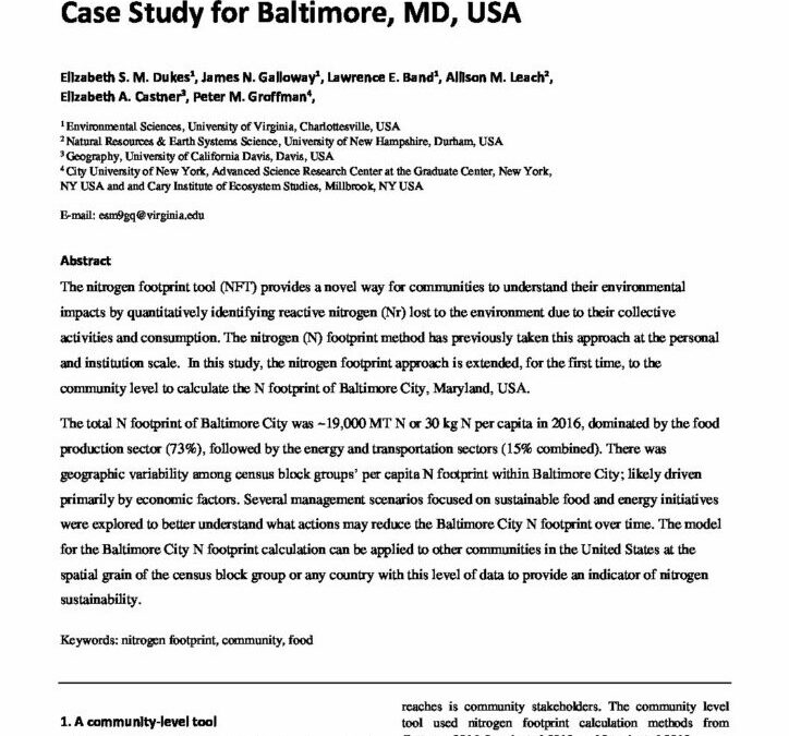 A Nitrogen Footprint Tool for Communities: A Case Study for Baltimore, MD, USA