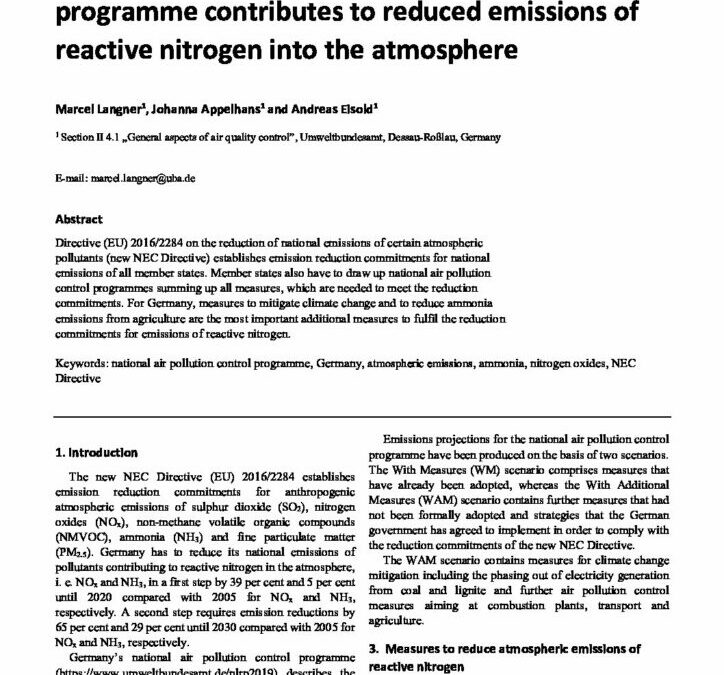 How Germany’s national air pollution control programme contributes to reduced emissions of reactive nitrogen into the atmosphere