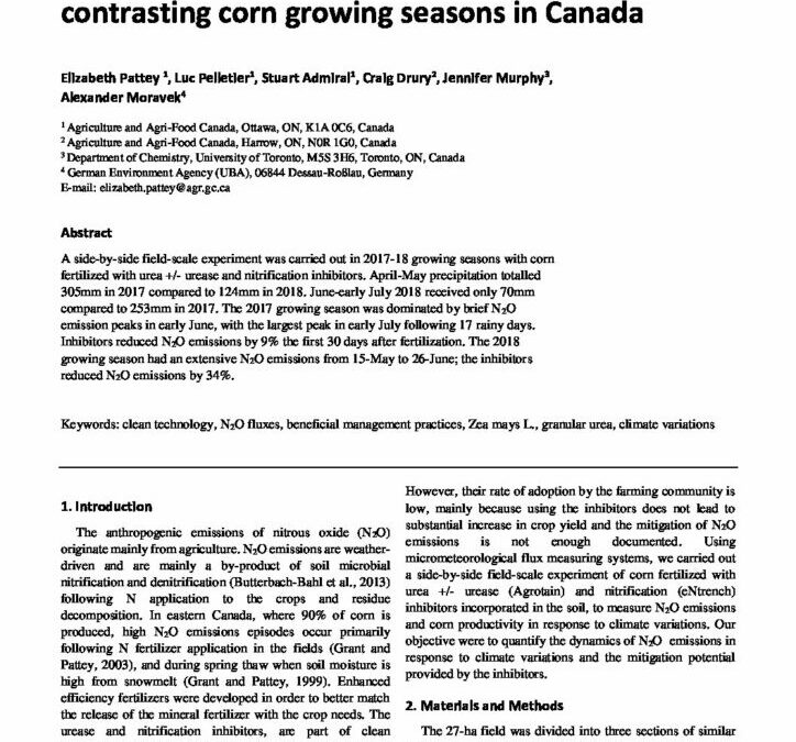 Impact of fertilizer additives on N2O emissions for contrasting corn growing seasons in Canada